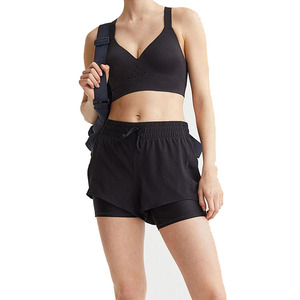 Sujetador deportivo de yoga sin costuras con cuello en V y espalda cruzada para mujer, color negro, soporte medio, transpirable, color liso - Product Image 2
