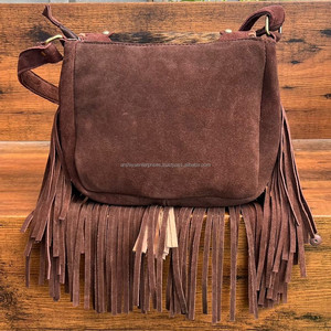 Nouveau Style occidental cheveux sur cacher fourrure daim cuir frange sac haute qualité Boho femmes sac à bandoulière en cuir avec pierre Turquoise - Product Image 5