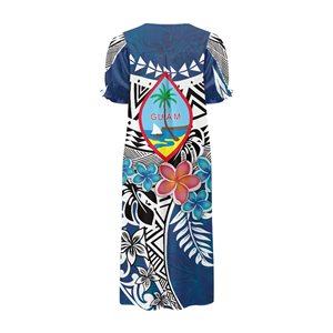 Nuevo Vestido Muumuu Casual Transpirable con Estampado Floral Azul, Diseño de Guam, Sin Tirantes, Maxi, con Volantes en las Mangas - Product Image 5