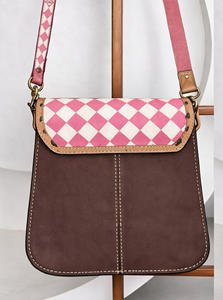 2026 Western Stylish Checks Design Gypsy Boho Handbags Premium <b>Leather</b> Handcrafted Pink & <b>White</b> Checkered Women's Messenger <b>Bags</b> - Product Image 5