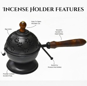 Quemador de Bakhoor de Metal Negro Mate con Mango de Madera, Quemador de Incienso Árabe, Quemador de Oud, Aromático, Ecológico, Hecho a Mano, Decorativo para el Hogar - Product Image 4