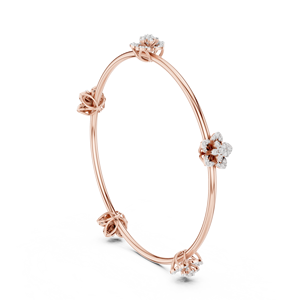 BLOSSOM CHARM LAB GROWN DIAMOND STIFF KADA BRACELET <b>SET</b> IN 18KT ROSE <b>GOLD</b> WEDDING ENGAGEMENT GLAM EVENT DAILY USE FOR WOMEN - Product Image 1