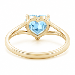 Anillo de Compromiso Solitario con Gema Azul Cielo en Corte Corazón, Diseño de Vástago Dividido, Rodio para Mujer, Oro de 10K/14K/18K, Plata de Ley - Product Image 3