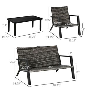 Set Divano da Esterno in Vimini a 4 Pezzi con Cuscini Rimovibili e Tavolino da Caffè per Balcone e Giardino - Product Image 3