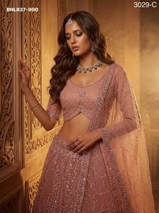 Heavy <b>Net</b> with Sequin-Motif Crystal work & Scallop Border A-Line Lehenga-Choli Collection Indian Exporter Supplier from Surat - Product Image 5