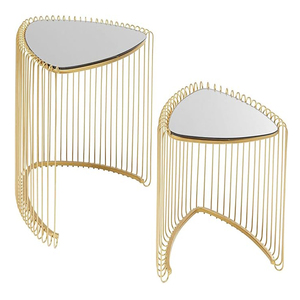 Modern Wire Triangle <b>Gold</b> <b>Side</b> <b>Table</b> Metal With Mirror Glass Top <b>Side</b> <b>Tables</b> - Product Image 1