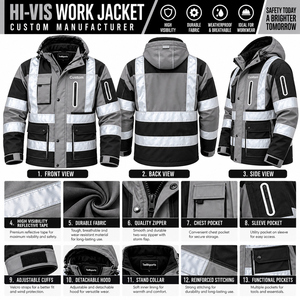<b>Winter</b> Waterproof Breathable Polyester Construction Work Jacket Men Hi Vis Custom Security Coat Reflective Safety <b>Workwear</b> - Product Image 6