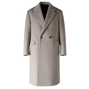 Manteau long en laine à chevrons pour homme en gris avec fermeture double boutonnage, design élégant et tissu de haute qualité - Product Image 1