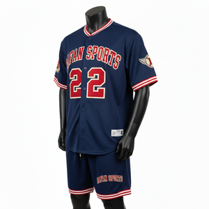 Ensemble de shorts de baseball pour hommes en tissu mesh polyester premium 180 GSM, bleu marine, coupe athlétique, logo personnalisé appliqué pour ensemble de shorts homme - Product Image 4