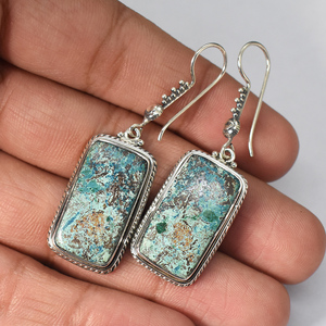 Natural Turquoise Dangle <b>Earrings</b> In 92.5 Sterling Silver Anniversary Gift For Her - Product Image 3