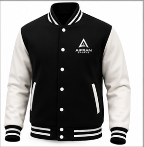 Veste bomber style varsity noire pour homme, col montant, fermeture boutonnée, vêtement d'hiver - Product Image 1