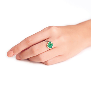 Luxury <b>Green</b> Round Gemstone Floral Cluster <b>Ring</b> for Women Diamond Halo 10K 14K 18K Gold & 925 Silver 935 Silver Fine Jewelry - Product Image 4