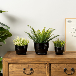 กระถางเพาะต้นไม้เซรามิกสีดำ3ชิ้นสำหรับ6.7 + 5.6 + 4.5นิ้วกระถางต้นไม้มีรูระบายน้ำและถาด - Product Image 4