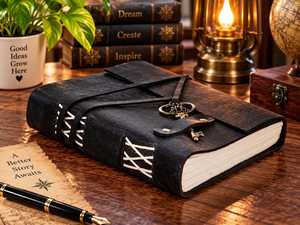 Vintage Leather Journal with Key Charm Handmade Paper Notebook 7x5 Inch Rustic <b>Diary</b> Antique Key Writing Gift - Product Image 1