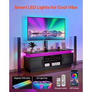 Mobile TV di Lusso da 52 Pollici con Supporto per TV fino a 75 Pollici, Luci LED, Centro Intrattenimento, Presa di Corrente, Altezza Regolabile, Console TV di Lusso - Product Image 2