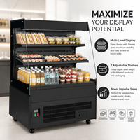 Réfrigérateur commercial à rideau d'air ouvert sur plusieurs niveaux pour sandwichs, salades, boissons, à emporter