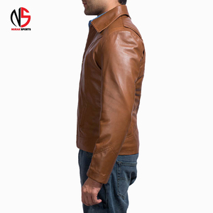 Blouson moto homme en cuir véritable marron, respirant, coupe-vent, imperméable, coupe ajustée, style streetwear, avec logo frontal. - Product Image 4