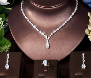 <b>Pearl</b> Cut Zircon <b>Necklace</b> <b>Set</b> Water Drop Bridal Jewelry <b>Set</b> for Wedding Party Women - Product Image 2