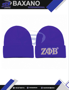 Zeta Phi Beta ZPB Sorority Winter Beanie Knitted <b>Cap</b> Royal Blue & <b>White</b> 3D Embroidered Premium Knit Winter Beanie <b>Cap</b> - Product Image 5