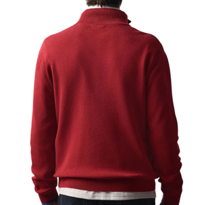 Pull en maille bordeaux pour homme avec col montant et fermeture éclair, manches longues, décontracté, chaud et doux pour l'hiver, qualité supérieure - Product Image 2