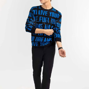 เสื้อสเวตเชิ้ตผู้ชายสีน้ำเงิน ผ้าเทอร์รี่ถักเนื้อผ้าฝ้าย 100% เป็นมิตรกับสิ่งแวดล้อม คอกลม ทรงปกติ สวมใส่สบาย สไตล์ฤดูหนาว - Product Image 1