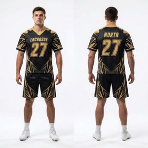 Ensemble d'uniformes de lacrosse en jersey sublimé à motifs étoiles et rayures patriotiques, respirant, en maille polyester, pour équipes - Product Image 2