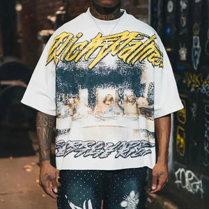 Camiseta Extra Grande Personalizada, Estilo Y2K Retro, con Estampado Gráfico de Letras, Corte Holgado, Algodón, Manga Corta, Estilo Gótico, Casual, Urbano - Product Image 1