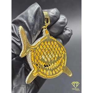 Collier Hip Hop de luxe avec pendentif requin de dessin animé, finition or et argent, incrusté de pierres, pendentif dents de requin incrusté de pierres, dessin animé premium - Product Image 6