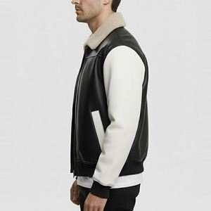 Chaqueta Bomber de Aviador de Piel de Oveja Genuina para Hombre, Chaqueta de Invierno Azul, Chaqueta de Cuero Genuino Personalizada para Hombre - Product Image 3