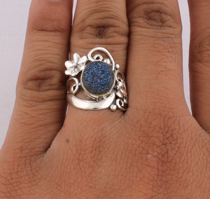 Wholesale Natural Druzy <b>Quartz</b> <b>Ring</b> 925 Sterling Silver Sparkly Geode Gemstone <b>Ring</b> Handmade Vintage Statement <b>Rings</b> for Women - Product Image 1