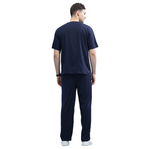 Men's Navy Blue Scrub Set V-Neck <b>Top</b> Pants Hospital Uniform Cotton Polyester Woven Fabric Needle Detection Ready Stock - Product Image 2