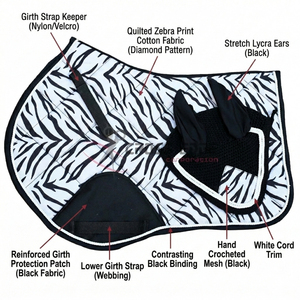 Juego de almohadillas para silla de montar de caballo con estampado de leopardo, almohadilla acolchada absorbente de impactos con correas ajustables y combo de velo antimosquitos de moda. - Product Image 2