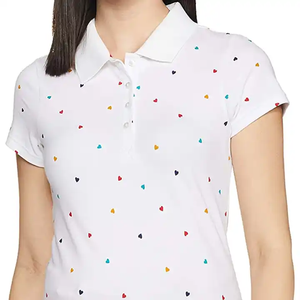White <b>Micro</b> Printed Women's Polo Shirt Soft Cotton Blend Breathable Lightweight Golf Casual Button Polo Women's Polo Shirts - Product Image 5