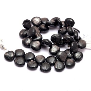 Perles de briolette en forme de cœur lisses en hyperstène AAA+ 10mm-11mm, pierres semi-précieuses en hyperstène noir naturel pour la fabrication de bijoux - Product Image 1