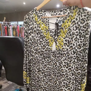 Robe Kaftan Bohème Tendance à Imprimé Léopard Brodé, Légère, Respirante, en Coton Extensible, Robe Contrastée à Fort Contraste 2026 - Product Image 1