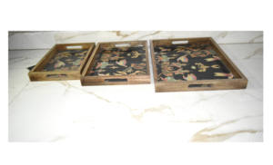Set of 3 Customized Mango Wood Serving tray For <b>Restaurant</b> & <b>Hotel</b> <b>Supplies</b> serving Tray With Enamel Finished With Best Quality - Product Image 5