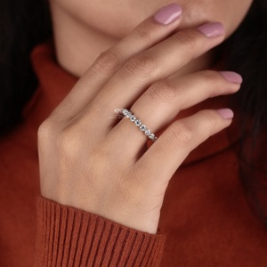 แหวนเพชรทรงกลมแบบฝังเพชรเต็มวง 14K ทองคำเหลือง แหวนแต่งงานแบบซ้อนได้ แหวนครบรอบแต่งงาน ขายส่ง - Product Image 5