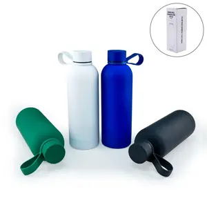 Bouteille d'eau en acier inoxydable de 500 ml, double paroi, design sous vide, revêtement en caoutchouc mat, style minimaliste, maintien thermique de 12 à 24 heures - Product Image 4