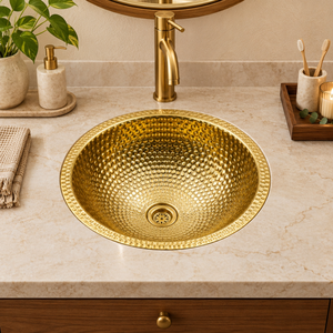 Lavabo encastrable rond à motif alvéolé en laiton doré, cuvette de luxe en laiton, articles sanitaires pour salle de bain d'hôtel - Product Image 4