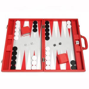 Factory Custom Modern Large 21 23 Inch Red Leather <b>Backgammon</b> Chips Chess Game <b>Set</b> with Leather Table for Children Middle East - Product Image 1