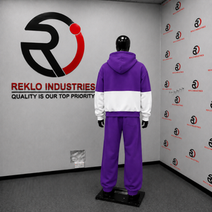 Ensemble de survêtement décontracté à capuche avec blocs de couleur violet et blanc, fermeture éclair sur toute la longueur, pour adulte, tenue de sport d'automne - Product Image 4