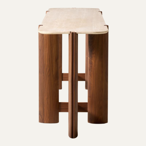 Mesa Consola Moderna de Madera de Teca Sólida con Tapa de Mármol, Muebles Minimalistas - Product Image 3