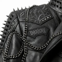 Veste en cuir noir à chaînes cloutées style gothique punk pour homme, avec motif vitrail cathédrale, vente en gros d'usine, service OEM ODM personnalisé
