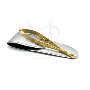 Ciseaux à ressort courbés à double action en acier inoxydable plaqué or avec logo personnalisé pour manucure russe, cils et sourcils - Product Image 2