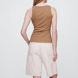 Camiseta sin mangas informal de canalé para mujer, de verano, sin mangas, de longitud regular, de spandex/algodón, de secado rápido, ecológica y transpirable - Product Image 4