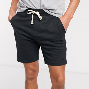 Shorts en coton noir pour hommes avec cordon de serrage à la taille et poches, style décontracté, coupe mi-haute - Product Image 1