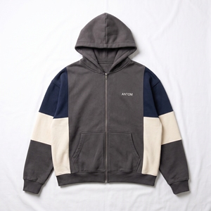 Wholesale Custom Logo Men Zip <b>Hoodie</b> 100% Cotton Oversized Heavyweight Fleece Streetwear Embroidery Gray <b>Black</b> <b>Zipper</b> Hoodies - Product Image 1