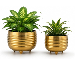 New Crafts Brass Planter Pot <b>Gold</b> Plated Metal Flower Pots with <b>Circular</b> Design for Indoor Plants Pot - Product Image 1