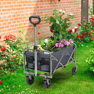 Carrello da Giardino Pieghevole Piatto con Capacità 100kg, 74.5*45.5*84cm, in Tessuto Oxford 600D, Tela Grigia e Telaio Argento - Product Image 3