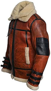 Men Genuine Sheepskin Leather RAF <b>B3</b> Aviator <b>Bomber</b> <b>Jacket</b> Double Collar Shearling Flight <b>Jacket</b> - Product Image 3